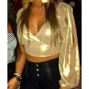 SALE BEBE METALLIC GOLD CROP TOP